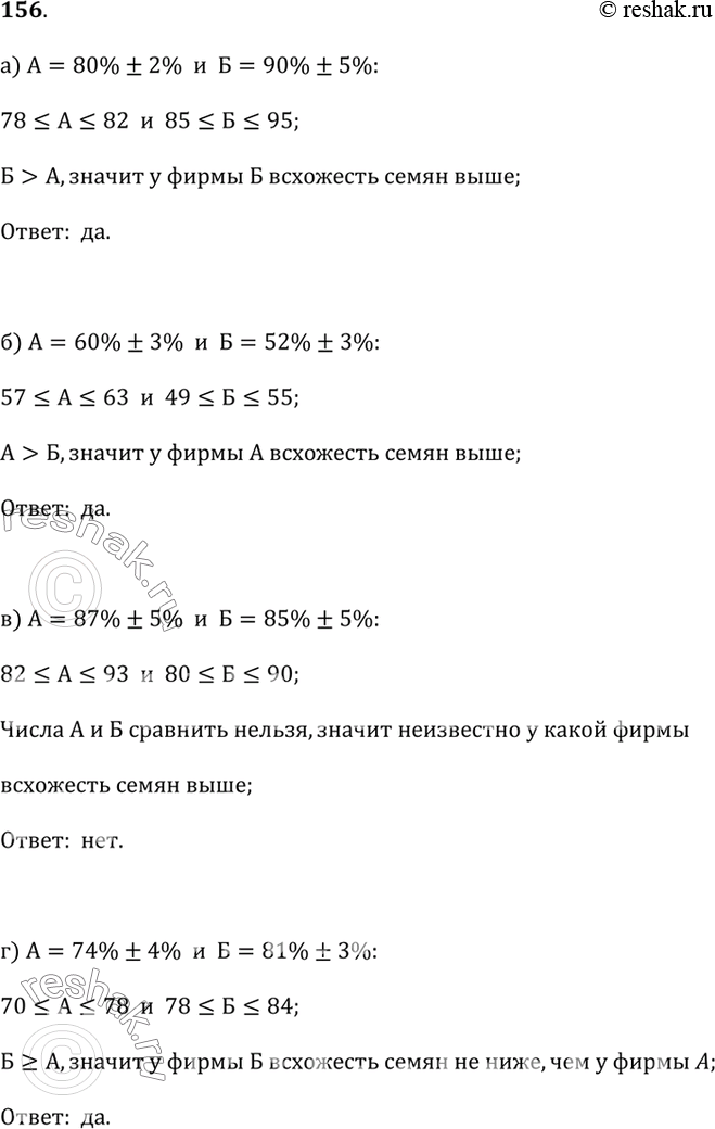 Изображение 156. Известны результаты испытаний на всхожесть семян одного и того же вида, подготовленных к посеву фирмами А и Б. Можно ли утверждать, что всхожесть семян какой-либо...